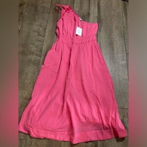 Women’s Pink Midi Dress - One-Shoulder Casual Sundress